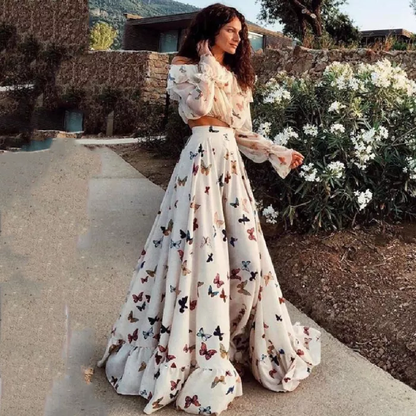 Sexy Off Shoulder Butterflies Floral Printed Maxi Dress Prom Dresses SH325