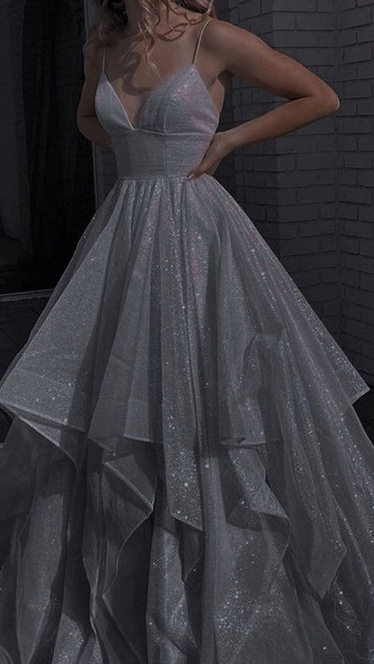 Sexy Silver Prom Dresses Sequins Prom Dress SH379