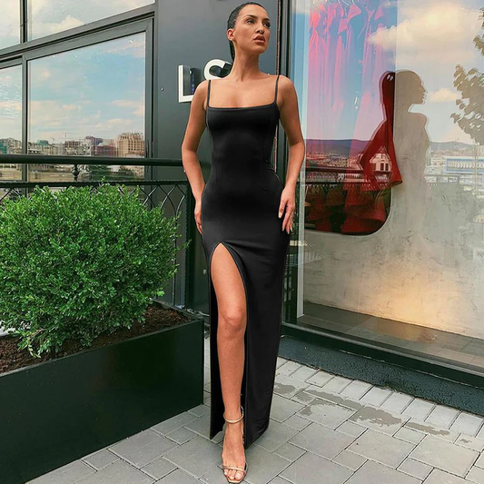 Spaghetti-Straps Mermaid Black Prom Dress SH536