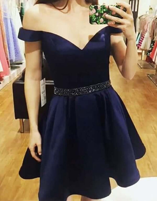 Vestido de fiesta con hombros descubiertos y corte en A, vestidos de fiesta cortos de satén