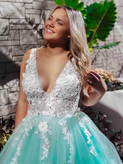 Vestido de fiesta con apliques de encaje turquesa, vestido de quinceañera