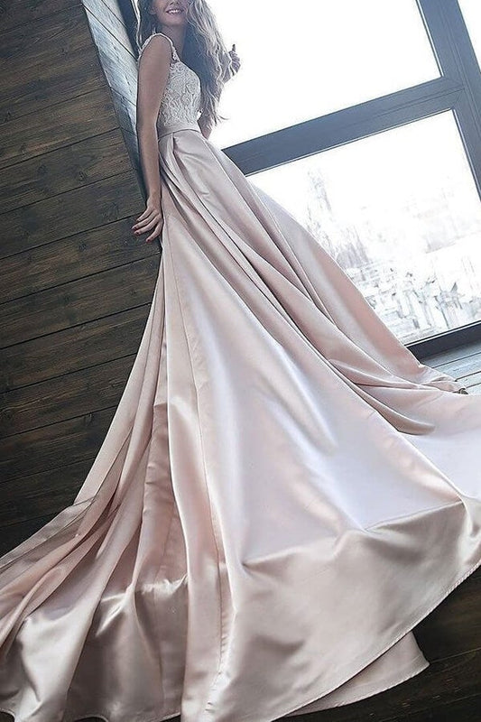 Vestidos de fiesta largos de satén con hombros descubiertos, corte en A y apliques, vestido de noche