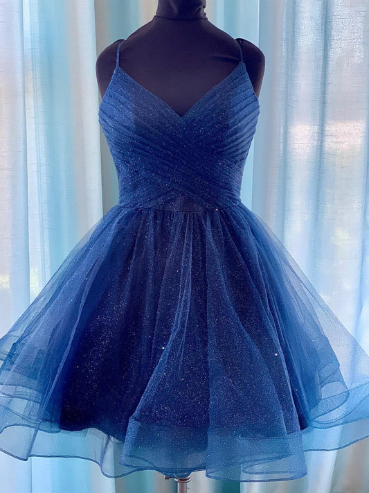 Vestidos de fiesta cortos con escote en V brillante en azul, verde y blanco, vestidos formales de regreso a casa con escote en V brillante y corto.