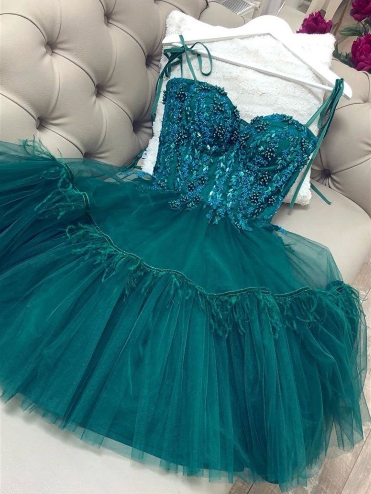 Vestidos de fiesta cortos con cuentas verdes, vestidos de graduación cortos con cuentas verdes