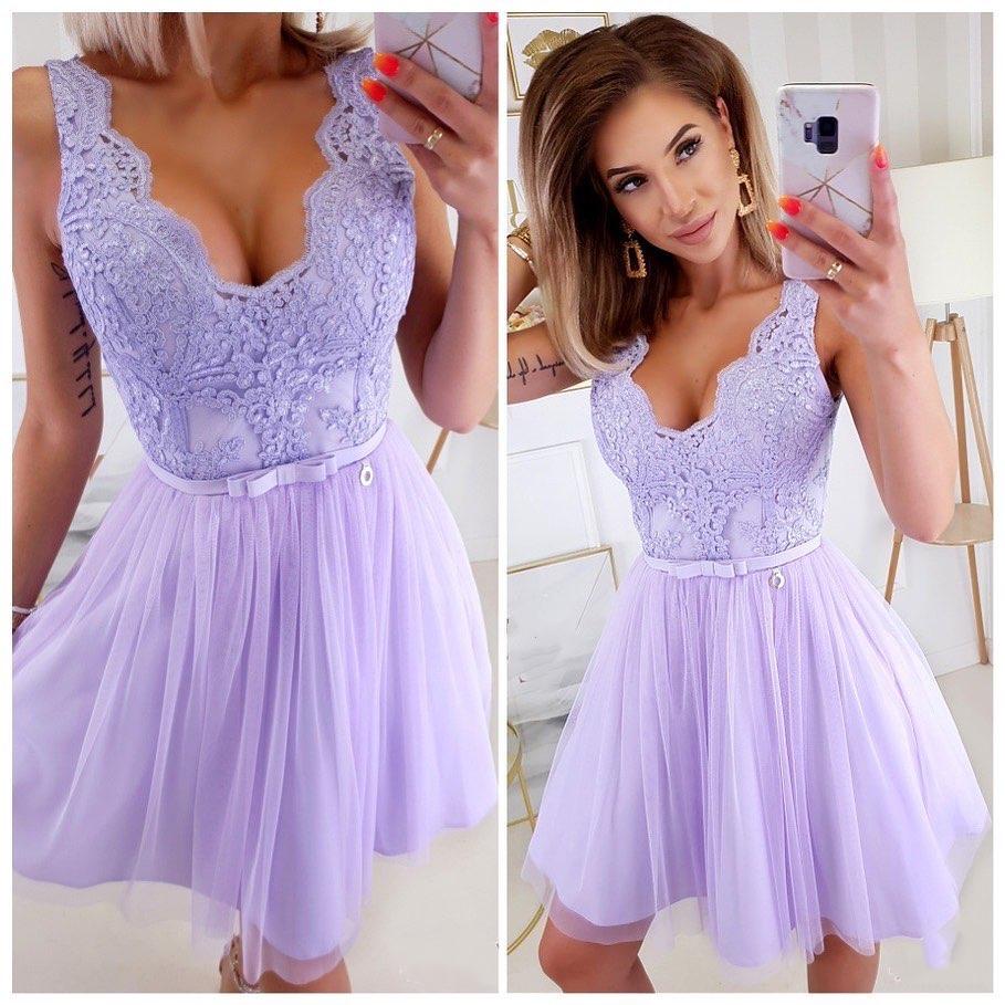 Vestidos de fiesta cortos de encaje morado con escote en V, vestidos de graduación cortos de encaje morado con escote en V