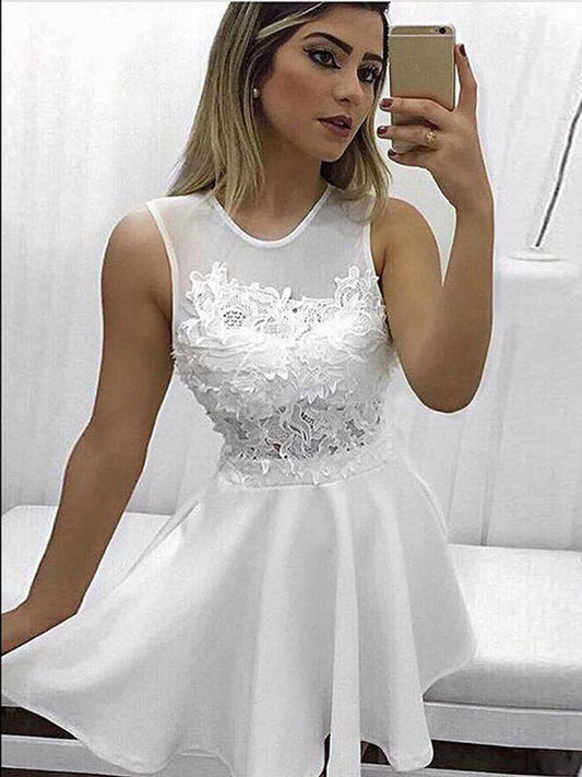 Vestidos de fiesta cortos de encaje blanco, vestidos de graduación cortos de encaje blanco