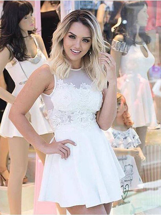 Vestidos de fiesta cortos de encaje blanco, vestidos de graduación cortos de encaje blanco