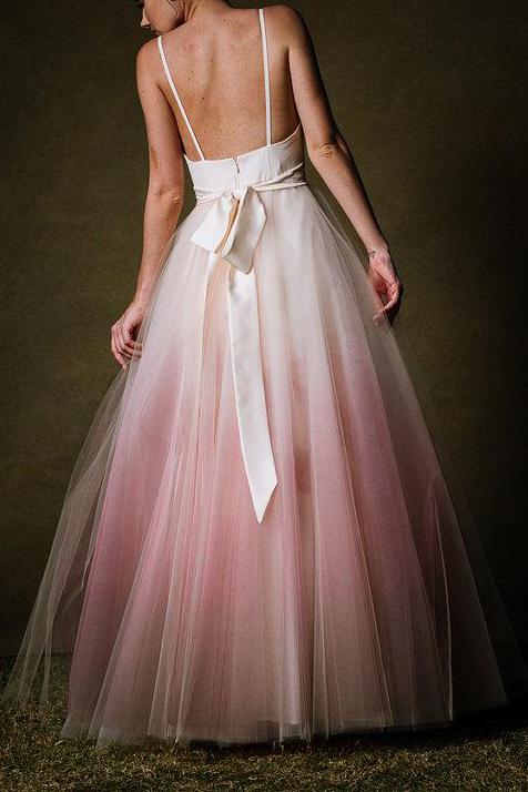 A-line Ombre Prom Dress Low Back Simple Long Evening Gown GP28