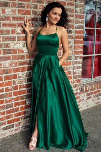 Royal Blue Simple Long Prom Dresses, Split Evening Party With Pockets MP783