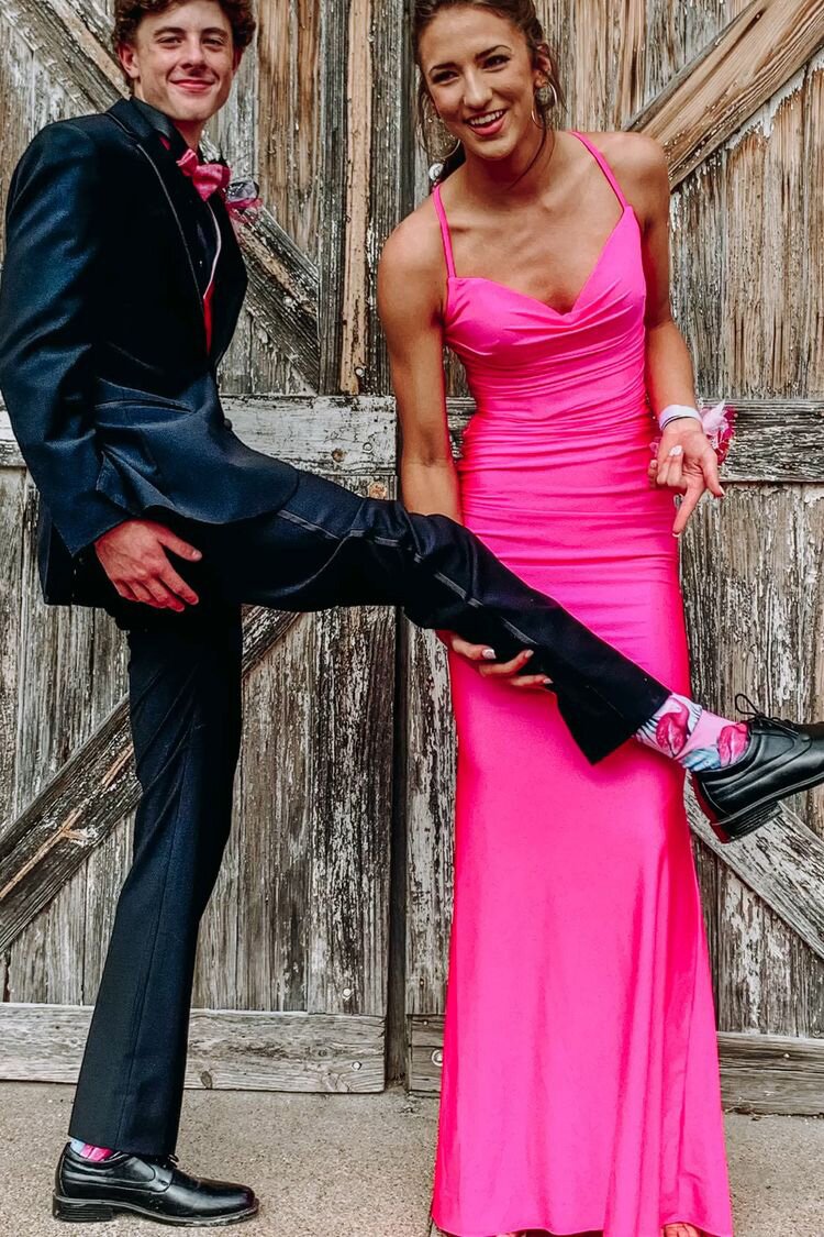 Spaghetti Straps Hot Pink Sheath Long Prom Dresses,Tight Evening Gowns GP660