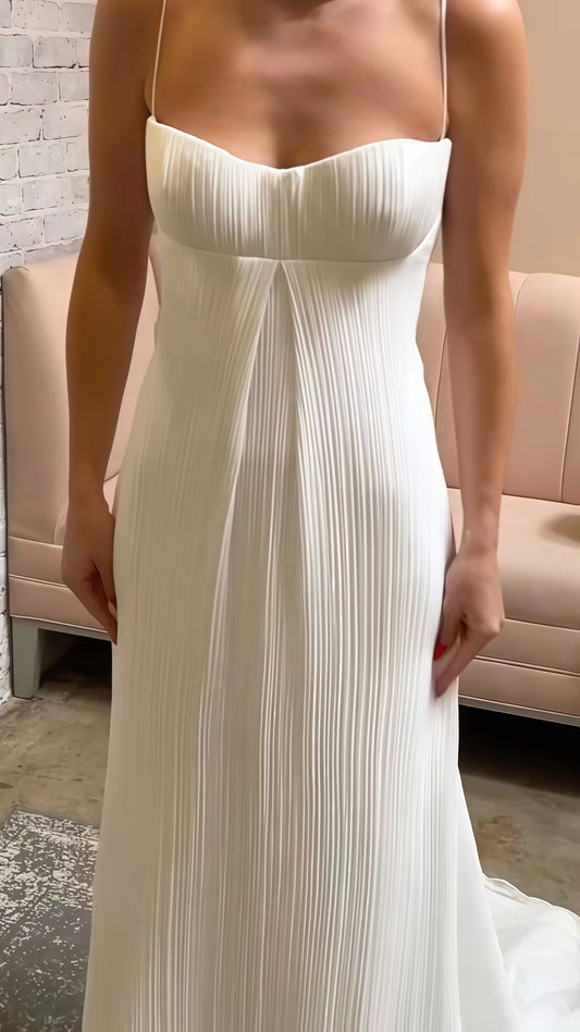 Spaghetti Straps White Formal Party Dress, Pleated Sheath Long Prom Dress,AST1763
