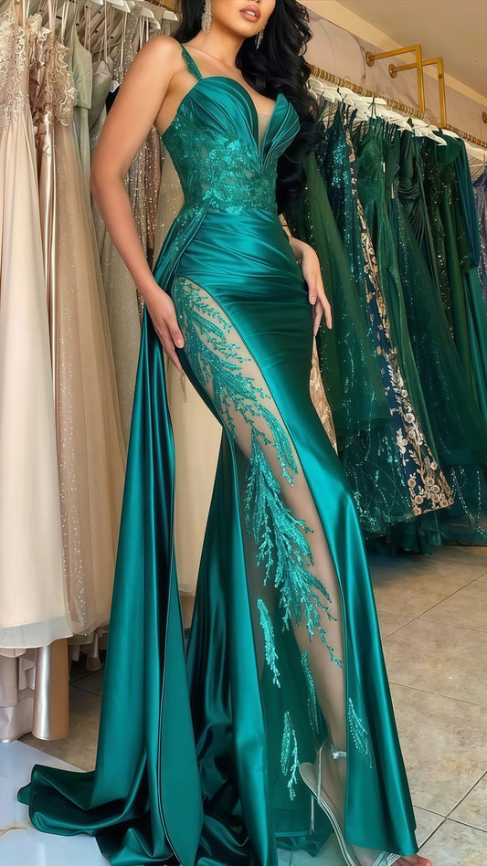 Spaghetti Straps V-neck Appliques Sexy Prom Party Dress,AST1780