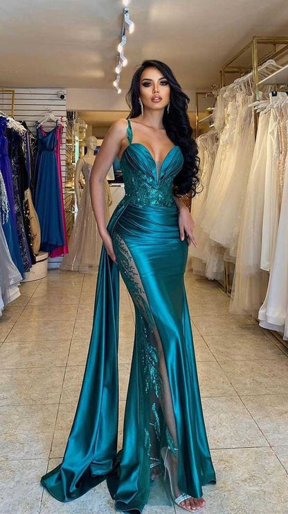 Spaghetti Straps V-neck Appliques Sexy Prom Party Dress,AST1780