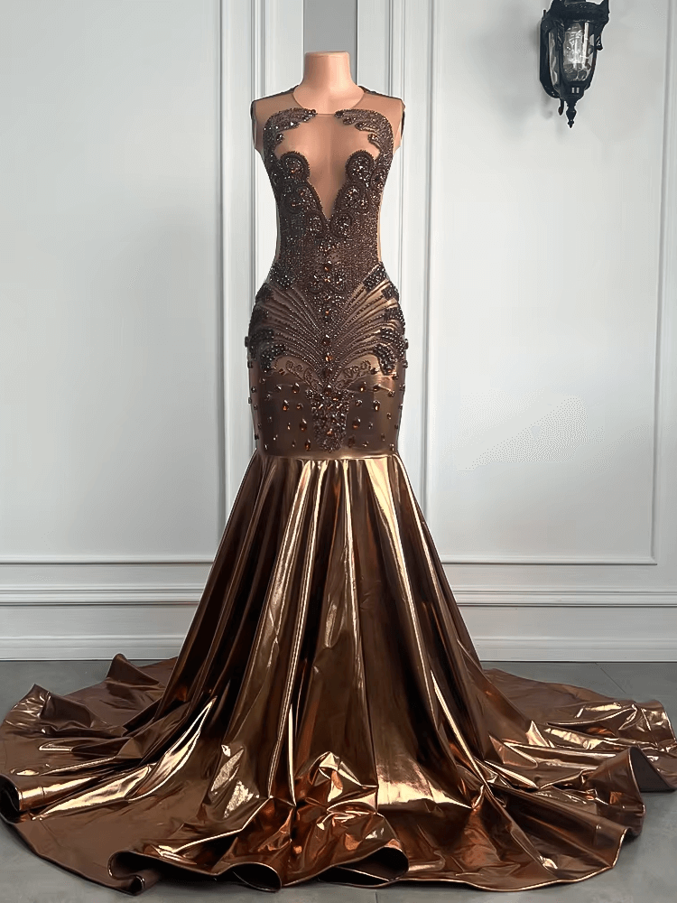 Vestidos de fiesta de sirena de lujo, vestidos de gala de cuero negro para niñas, vestidos formales