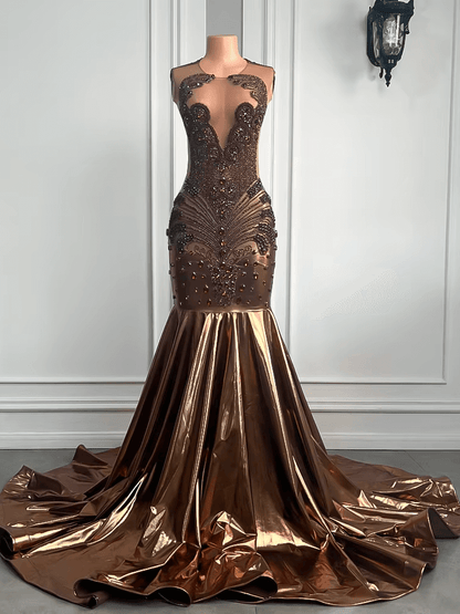 Vestidos de fiesta de sirena de lujo, vestidos de gala de cuero negro para niñas, vestidos formales