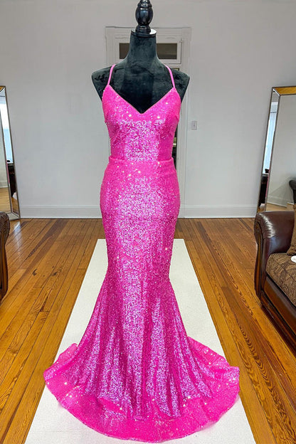 Sparkle Orange Sequined Mermaid Long Prom Dresses, Long Evening Gown GP388