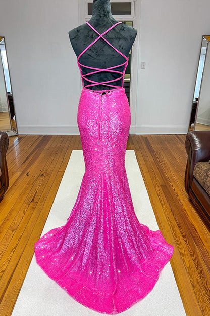 Sparkle Orange Sequined Mermaid Long Prom Dresses, Long Evening Gown GP388