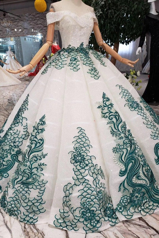 Off The Shoulder Sparkly Quinceanera Gown Beads Sequins Appliques Prom Dress GP48
