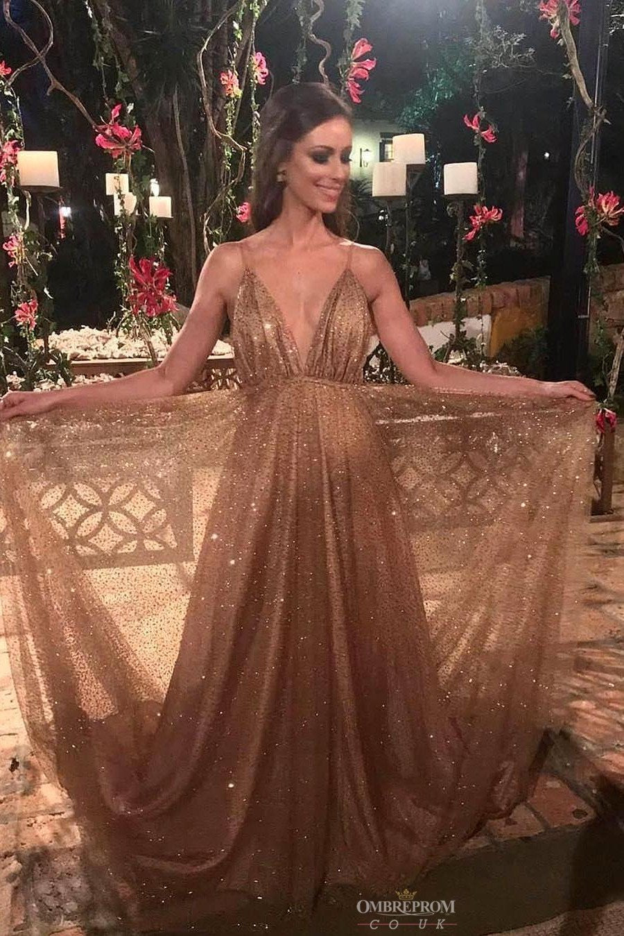 Sparkly Long Prom Dress Spaghetti V Neck Backless Sequin Evening Gown GP16