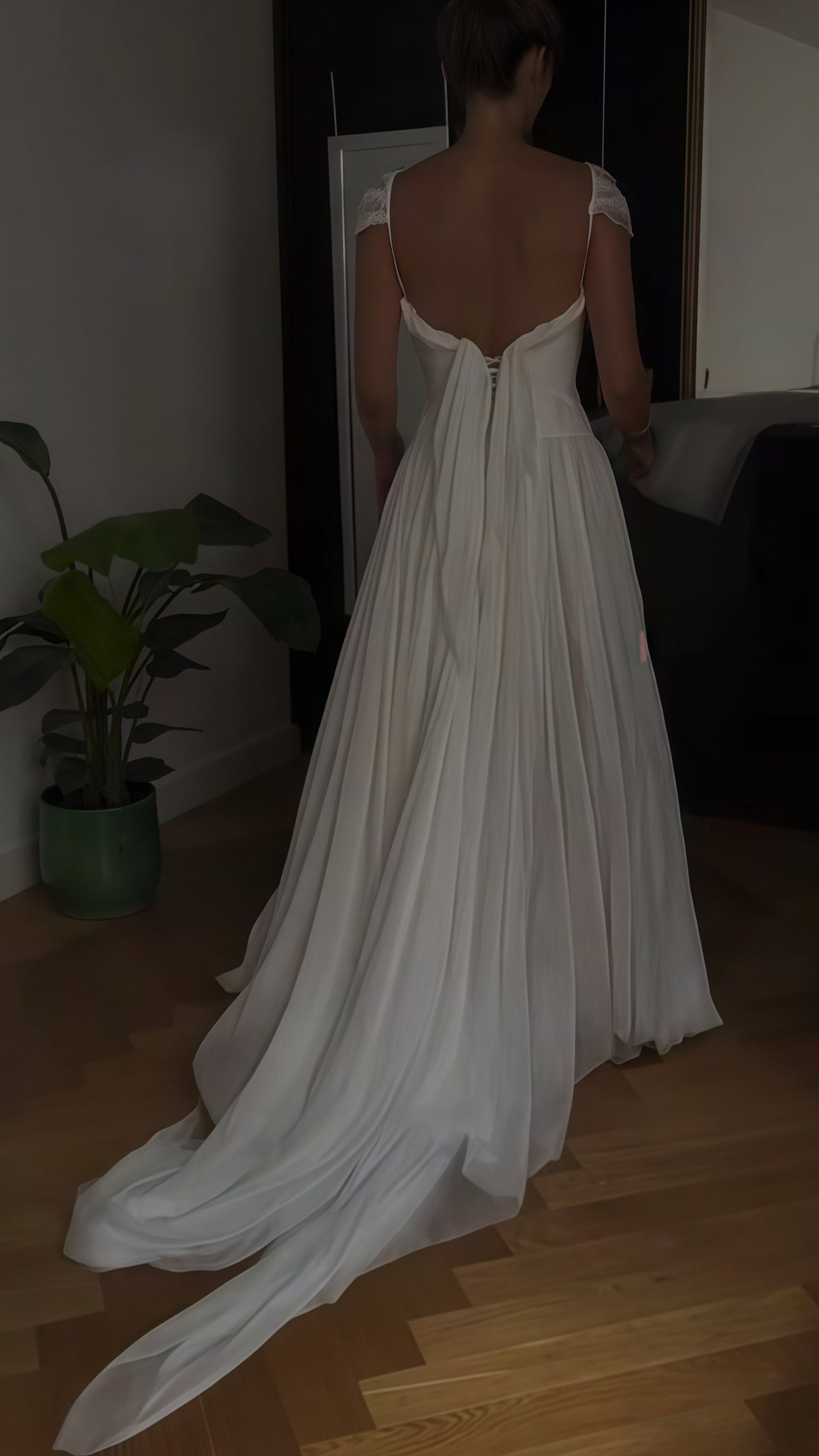 Special White Pleated Party Dress, Cap Sleeves Chiffon Wedding Gown,AST1761