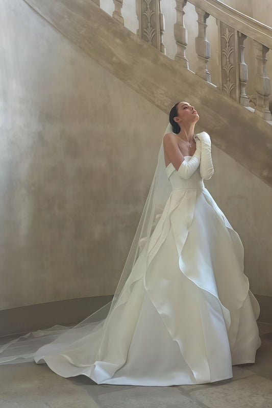 Strapless Ivory A-Line Wedding Gown, Ruffle Bridal Dress,AST1792