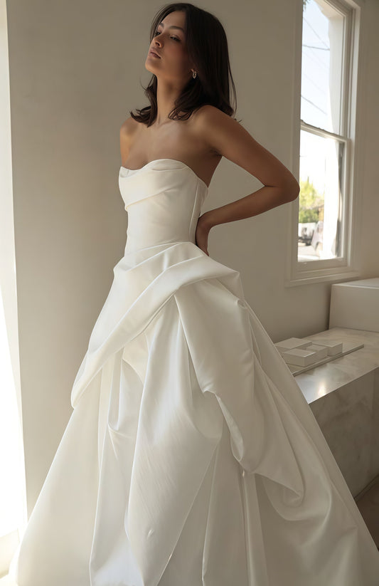 Strapless White A-line Wedding Dress, Sleeveless Bridal Gown,AST1793