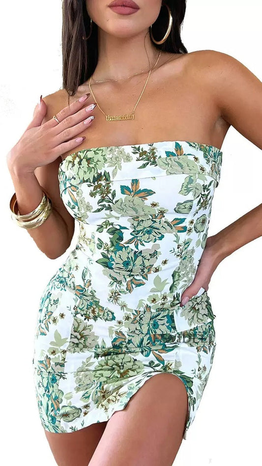 Strapless Bodycon Homecoming Dresses Floral Party Dress,AST1860