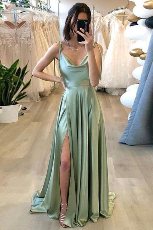 Elegantes vestidos de fiesta de satén con tirantes finos, corte A, efecto seda, de noche y de celebridades. 