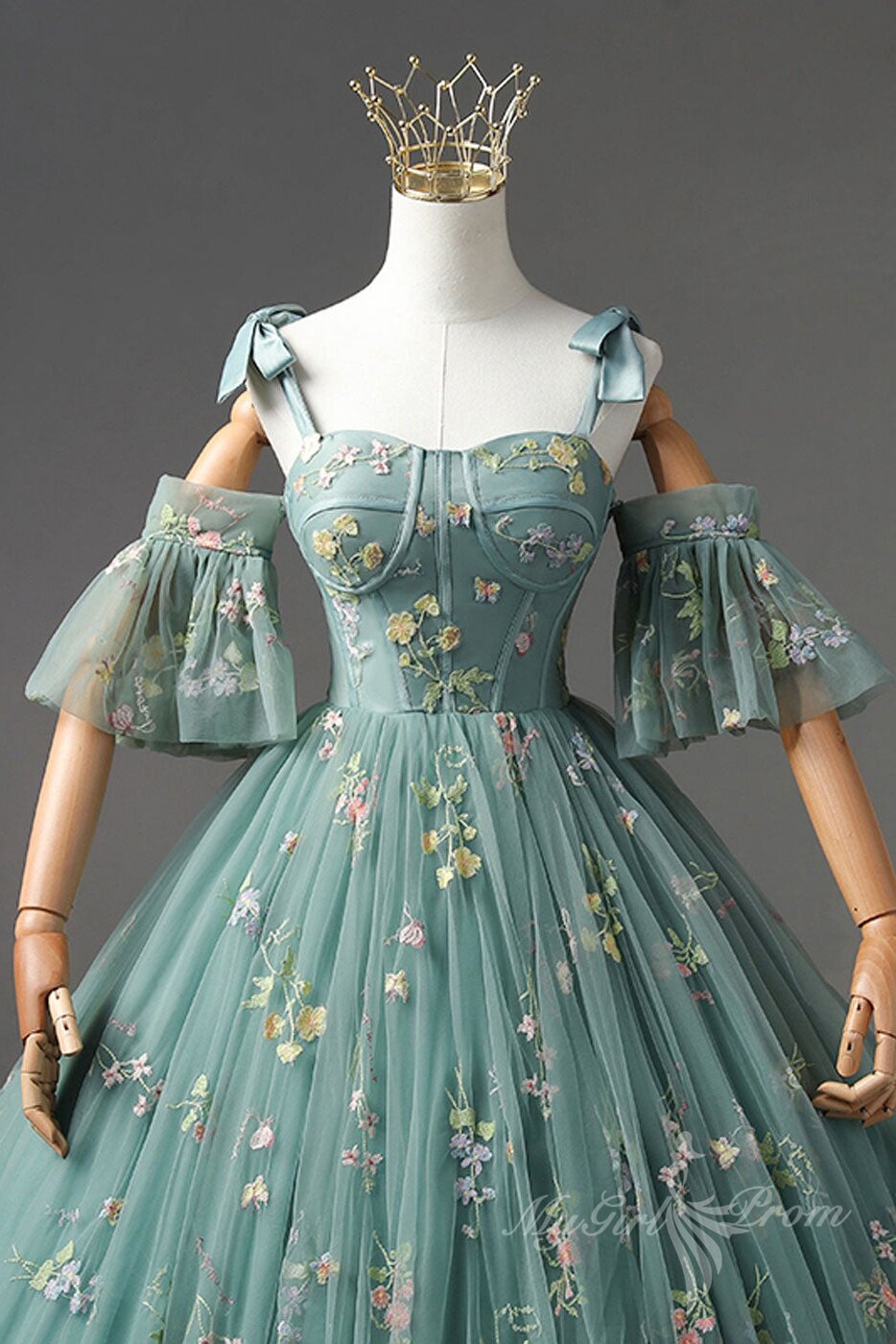 Sweetheart Green Long Quinceanera Prom Dresses, Green Lace Formal Dress GP466