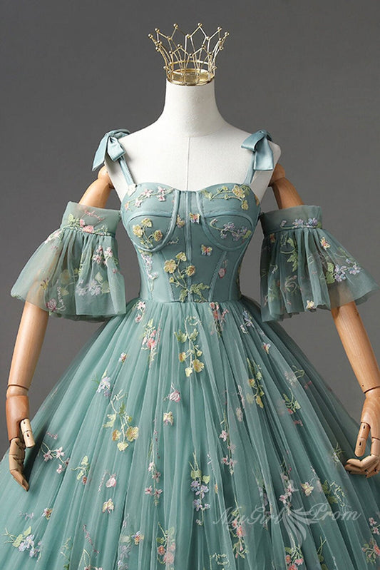 Sweetheart Green Long Quinceanera Prom Dresses, Green Lace Formal Dress GP466