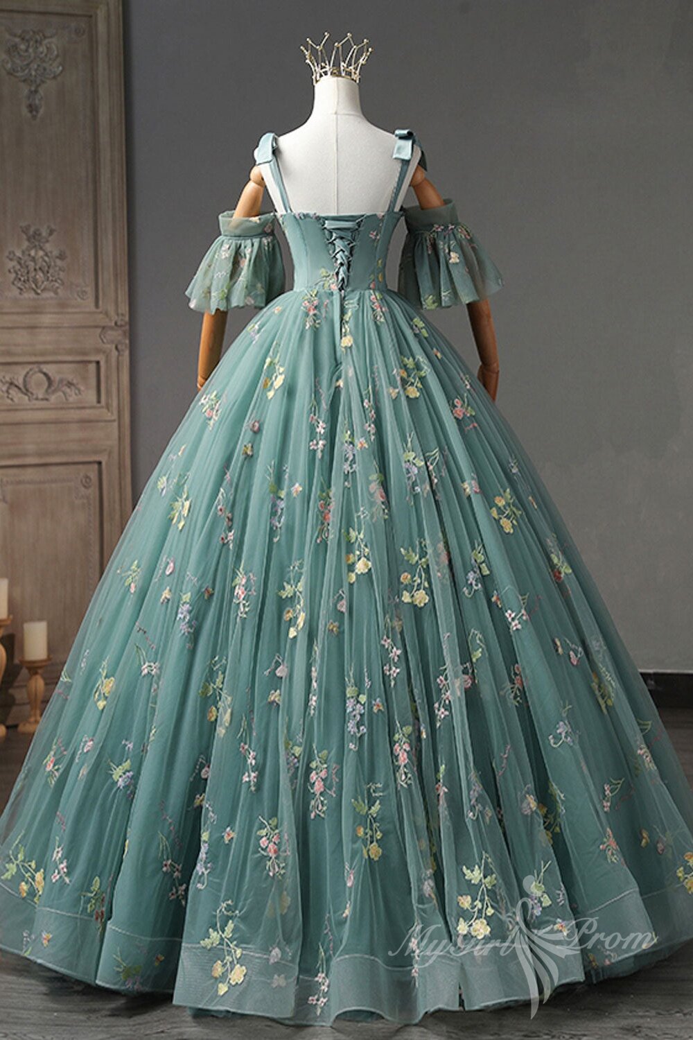 Sweetheart Green Long Quinceanera Prom Dresses, Green Lace Formal Dress GP466