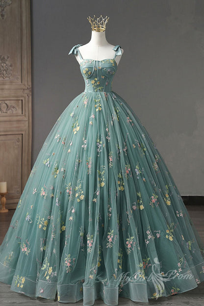 Sweetheart Green Long Quinceanera Prom Dresses, Green Lace Formal Dress GP466