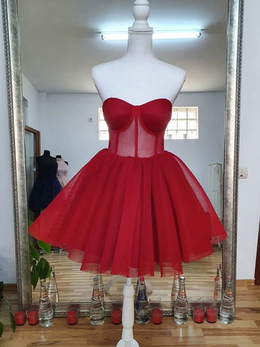 Vestidos de fiesta cortos rojos con escote corazón, vestidos formales cortos rojos para graduación y regreso a casa