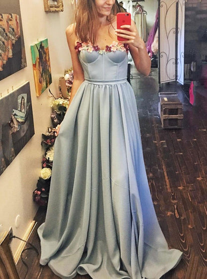 Vestido de fiesta largo con escote corazón y estampado floral, vestido de noche azul claro para vestidos formales.