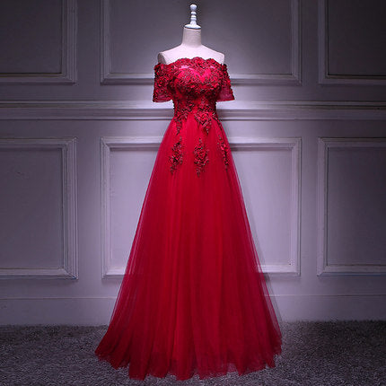 A line Red Long Prom Dresses SH177
