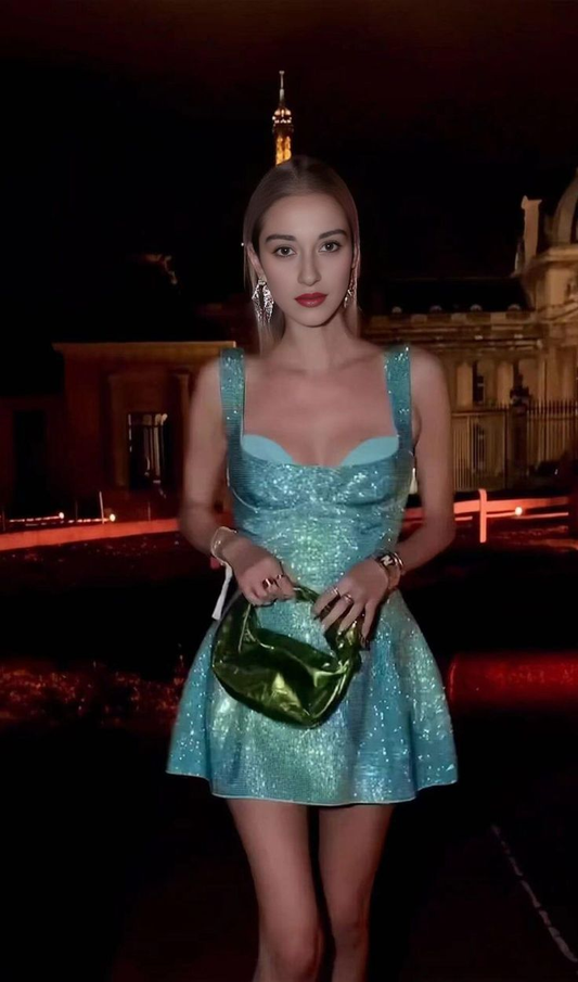 Glitter Green Sequin A Line Mini Prom Dress Cocktail Dress S291