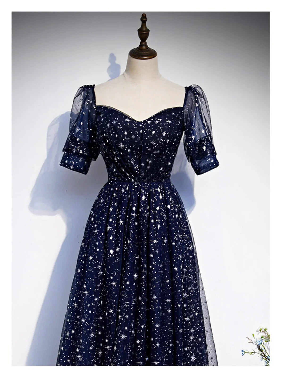Vestido de fiesta sencillo de tul azul marino, vestido de noche de tul azul marino de corte A TP1105