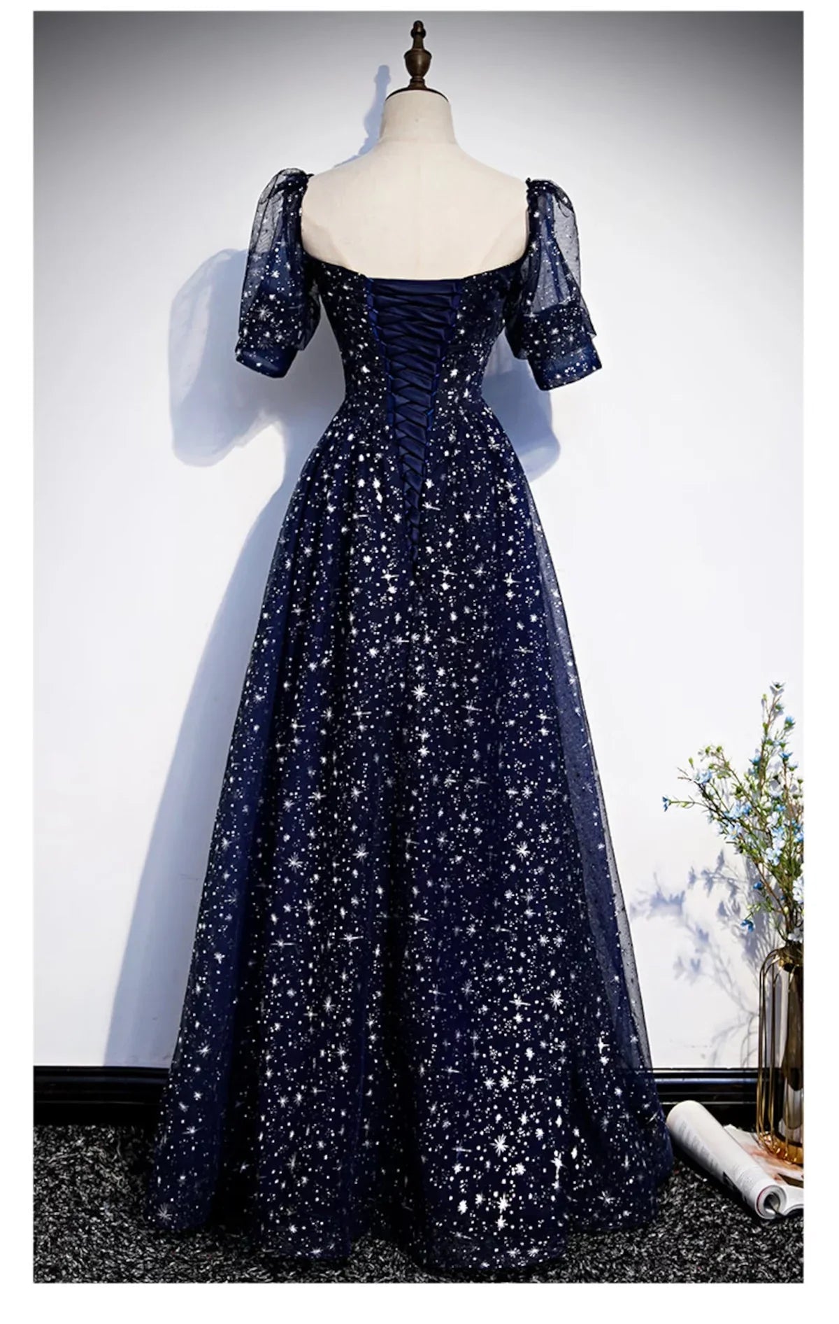 Vestido de fiesta sencillo de tul azul marino, vestido de noche de tul azul marino de corte A TP1105