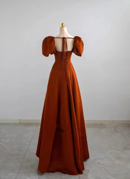 A-line Satin Short Prom Dress Party Dress, Satin Short Sleeves Evening Dress TP1113