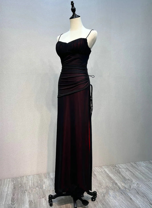 Black and Red Straps Long Evening Dreess, Black and Red Formal Dress Prom Dress TP1129
