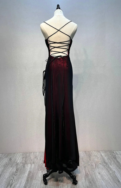 Black and Red Straps Long Evening Dreess, Black and Red Formal Dress Prom Dress TP1129