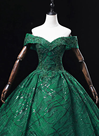 Ball Gown Sweetheart Tulle Floor Length Party Dress, Green Long Prom Dress Formal Gown TP1146