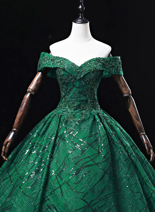 Ball Gown Sweetheart Tulle Floor Length Party Dress, Green Long Prom Dress Formal Gown TP1146