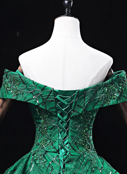 Ball Gown Sweetheart Tulle Floor Length Party Dress, Green Long Prom Dress Formal Gown TP1146