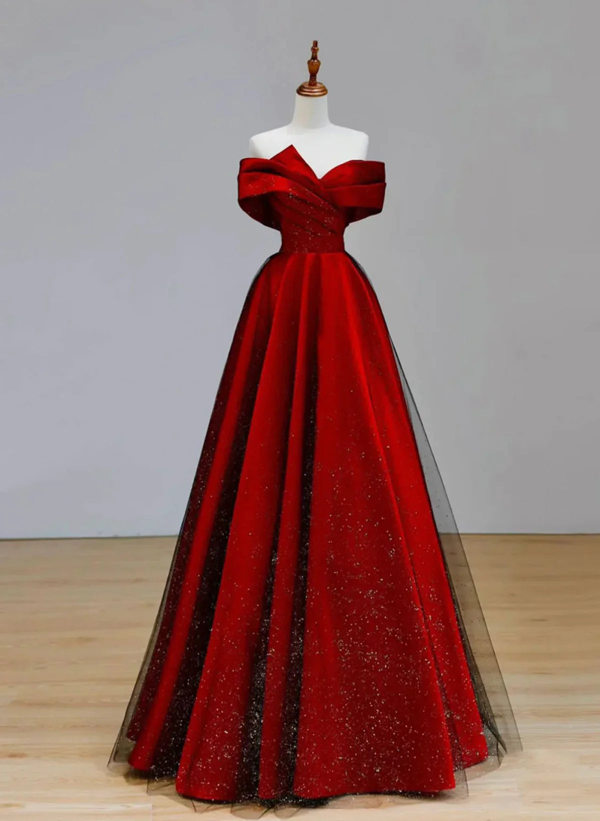 Vestido de fiesta largo con escote en forma de corazón en rojo y negro, vestido de noche largo en rojo y negro, vestido de graduación TP1151