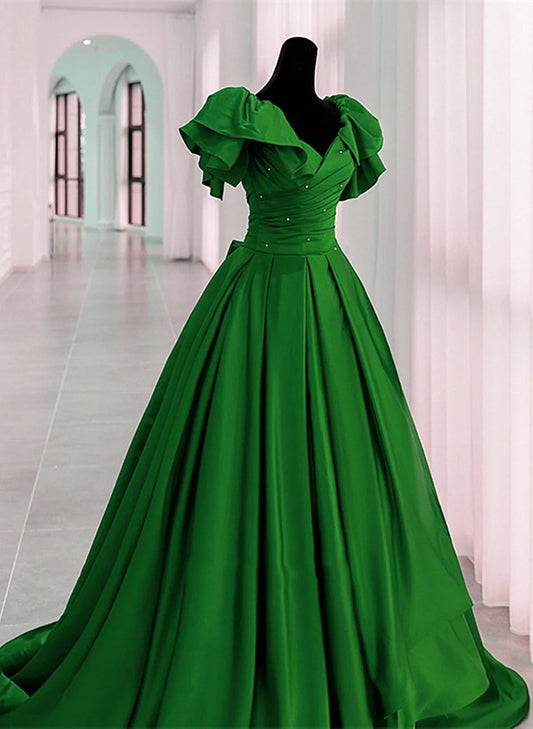 Vestido de fiesta largo de satén verde, vestido de fiesta verde de corte A, vestido de noche TP1158