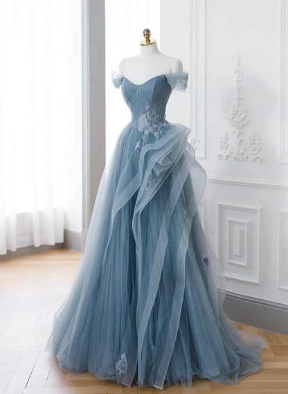 Blue Sweetheart Tulle Layers Long Formal Dress, Blue Long Party Dress Prom Dress TP1159