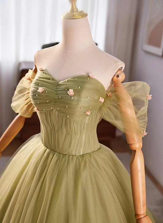 Precioso vestido de noche verde con escote en forma de corazón, vestido de fiesta verde para quinceañeras TP1161