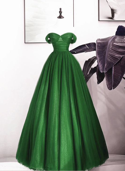 Vestido de fiesta sencillo con escote en forma de A y hombros descubiertos, vestido de fiesta largo de tul TP1162