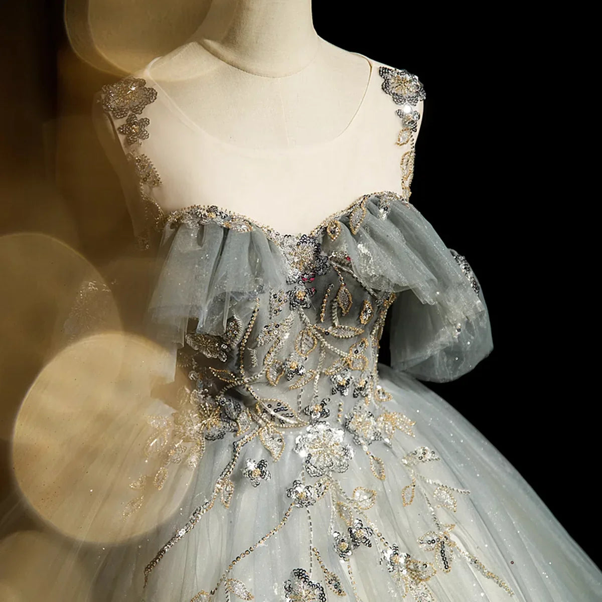 Green Ball Gown Round Neckline with Lace Sweet 16 Dress, Green Tulle Formal Dress TP1186